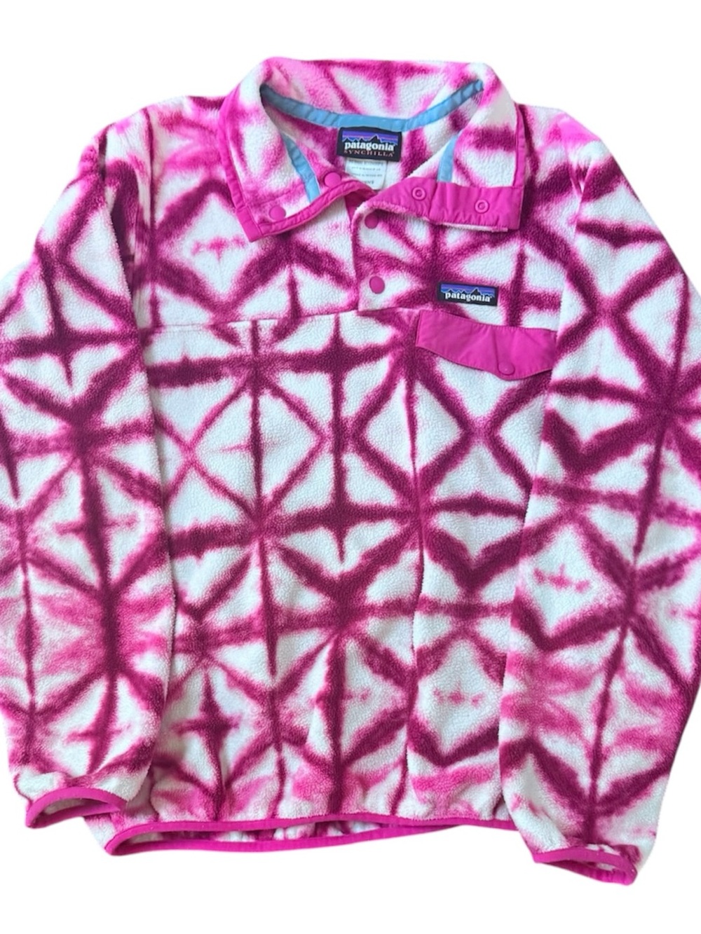 Patagonia Synchilla Diamond Pink Tie Dye Aztec Snap Fleece Sweater Jacket Sz S - Picture 2 of 5